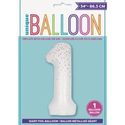 1 Jaar Cijfer Ballon Wit Stippen 86cm