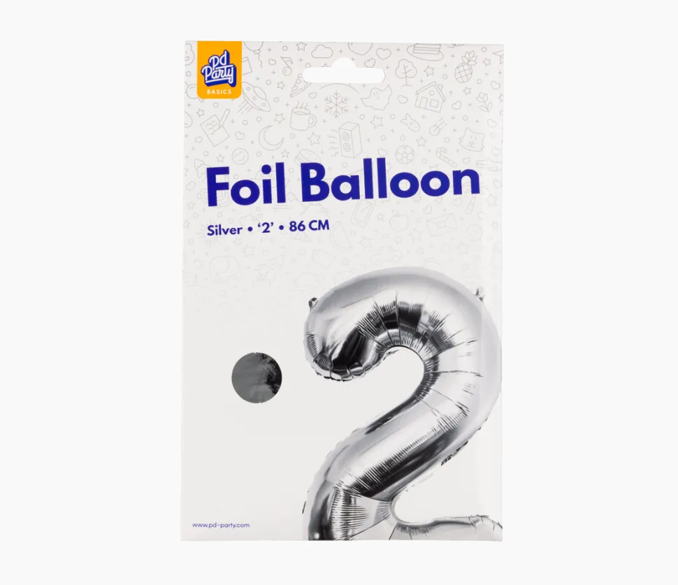 2 Jaar Cijfer Ballon Zilver Leeg 86cm
