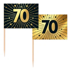 70 Jaar Cocktailprikkers Goud Zwart 50st