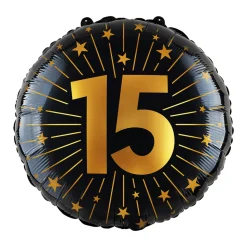 15 Jaar Helium Ballon Goud Zwart Leeg 45cm