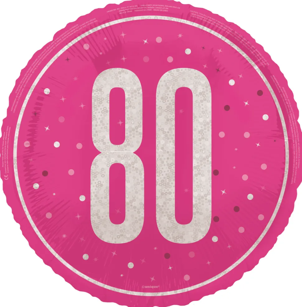 80 Jaar Helium Ballon Roze Leeg 45cm