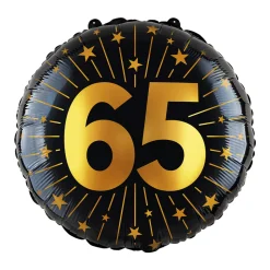 65 Jaar Helium Ballon Zwart Goud Leeg 45cm