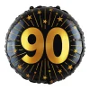 90 Jaar Helium Ballon Zwart Goud Leeg 45cm