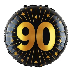 90 Jaar Helium Ballon Zwart Goud Leeg 45cm