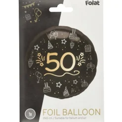 50 Jaar Helium Ballon Zwart Goud Leeg 45cm