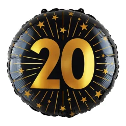 20 Jaar Helium Ballon Zwart Goud Leeg 45cm