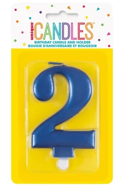 2 Jaar Kaars Blauw 12cm