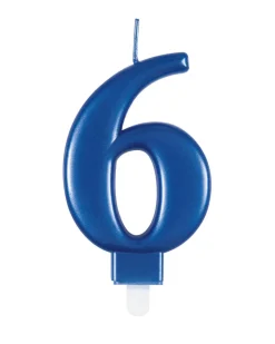 6 Jaar Kaars Blauw 12cm