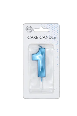 1 Jaar Kaars Blauw Metallic 6cm