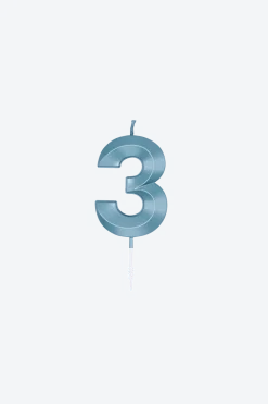 3 Jaar Kaars Blauw Metallic 6cm