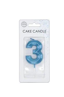3 Jaar Kaars Blauw Metallic 6cm