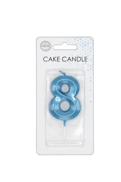 8 Jaar Kaars Blauw Metallic 6cm