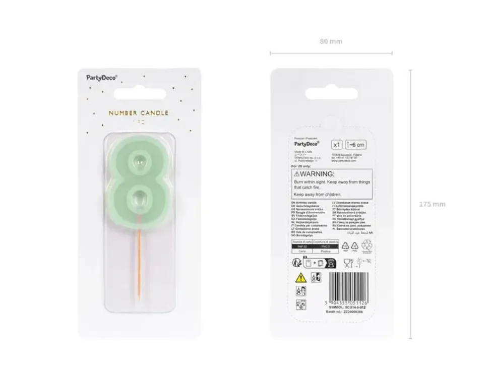 8 Jaar Kaars Mintgroen 10cm