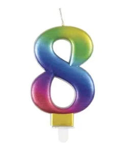 8 Jaar Kaars Regenboog 9,5cm