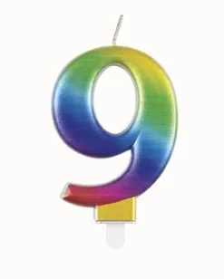 9 Jaar Kaars Regenboog 9,5cm