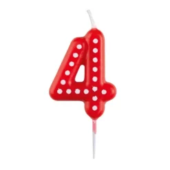 4 Jaar Kaars Rood Stippen 6,5cm