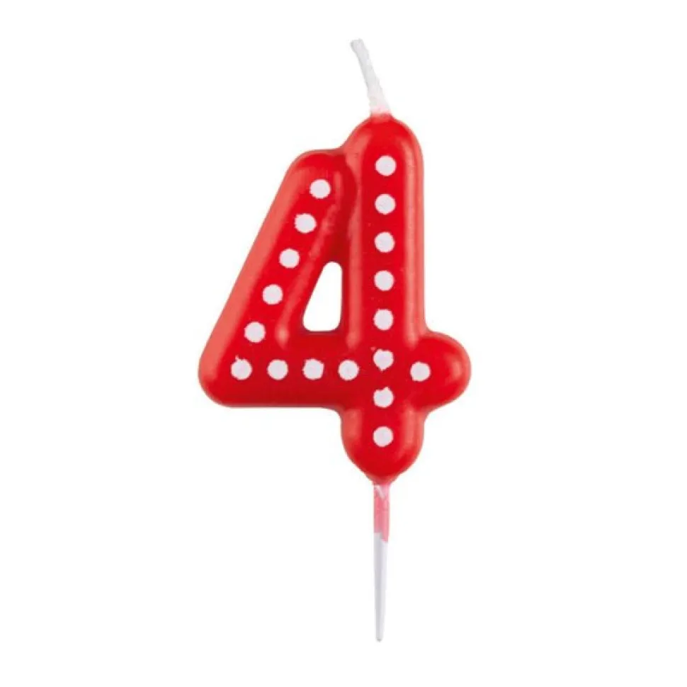 4 Jaar Kaars Rood Stippen 6,5cm