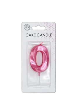 0 Jaar Kaars Roze Metallic 6cm