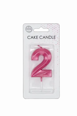 2 Jaar Kaars Roze Metallic 6cm
