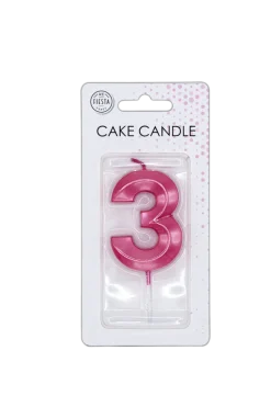 3 Jaar Kaars Roze Metallic 6cm