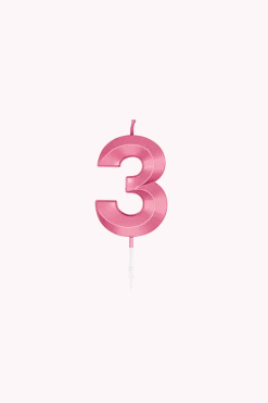 3 Jaar Kaars Roze Metallic 6cm
