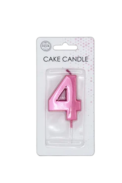 4 Jaar Kaars Roze Metallic 6cm