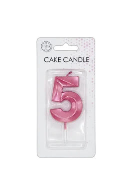 5 Jaar Kaars Roze Metallic 6cm