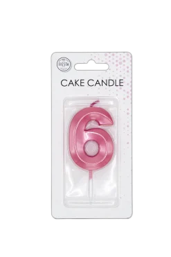 6 Jaar Kaars Roze Metallic 6cm