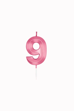 9 Jaar Kaars Roze Metallic 6cm