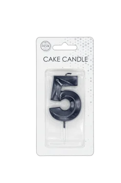 5Jaar Kaars Zwart Metallic 6cm