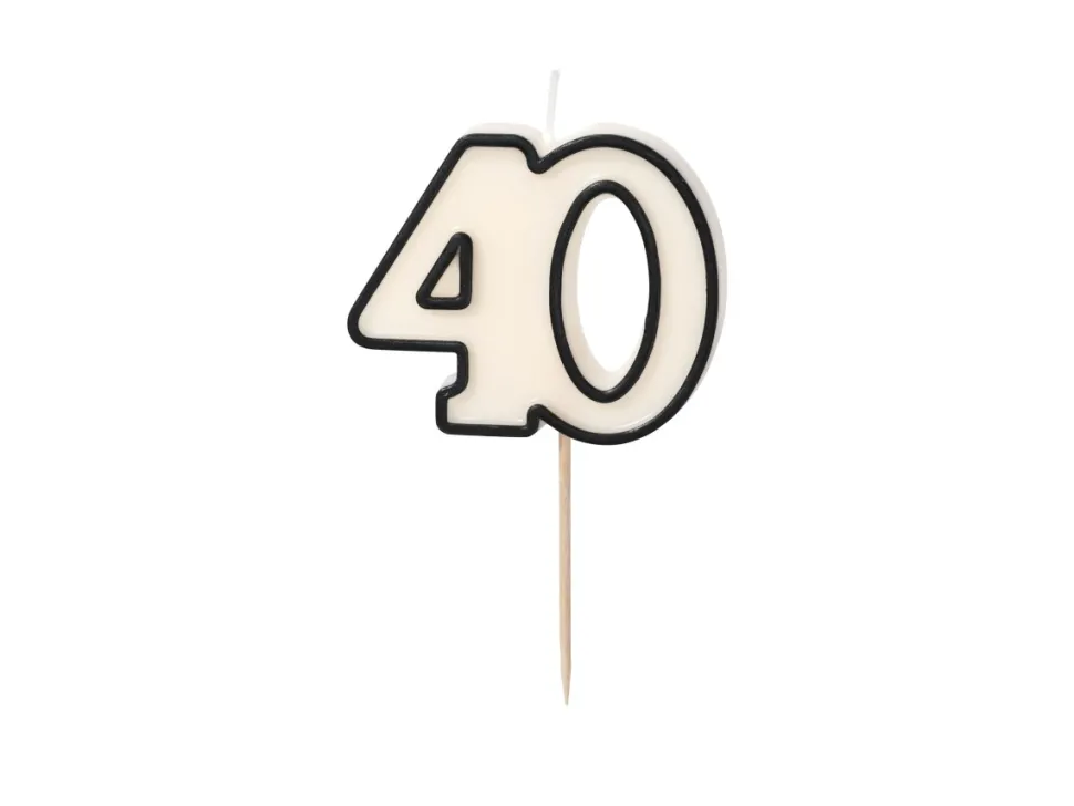 40 Jaar Kaars Zwart Wit 5,5cm