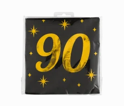 90 Jaar Servetten Zwart Goud 19cm 16st