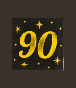 90 Jaar Servetten Zwart Goud 19cm 16st