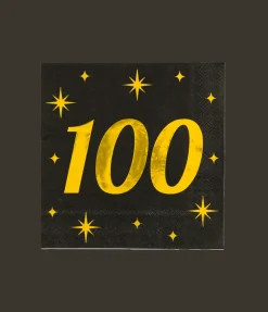 100 Jaar Servetten Zwart Goud 19cm 16st