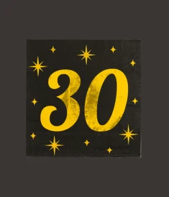 30 Jaar Servetten Zwart Goud 19cm 16st