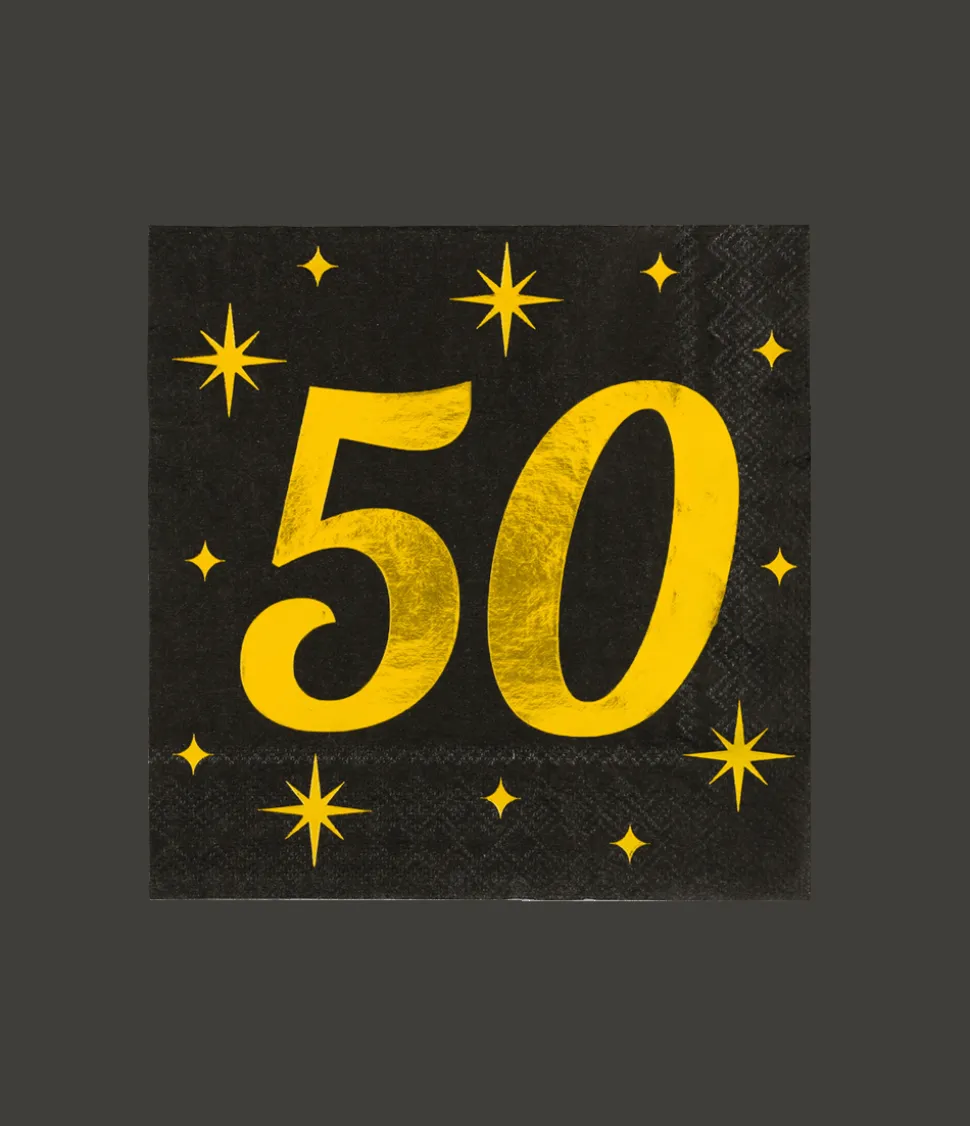 50 Jaar Servetten Zwart Goud 19cm 16st