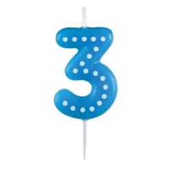 3 Kaars Blauw Stippen 6,5cm