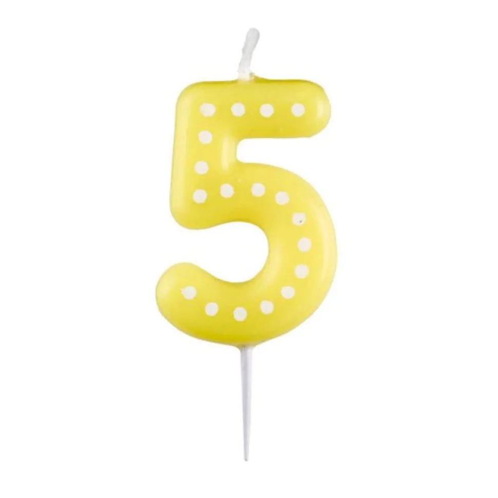 5 Kaars Geel Stippen 6,5cm