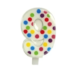 Kaars 9 Jaar Confetti 6,5cm