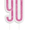 Kaars 90 Jaar Glitter Roze 8,5cm