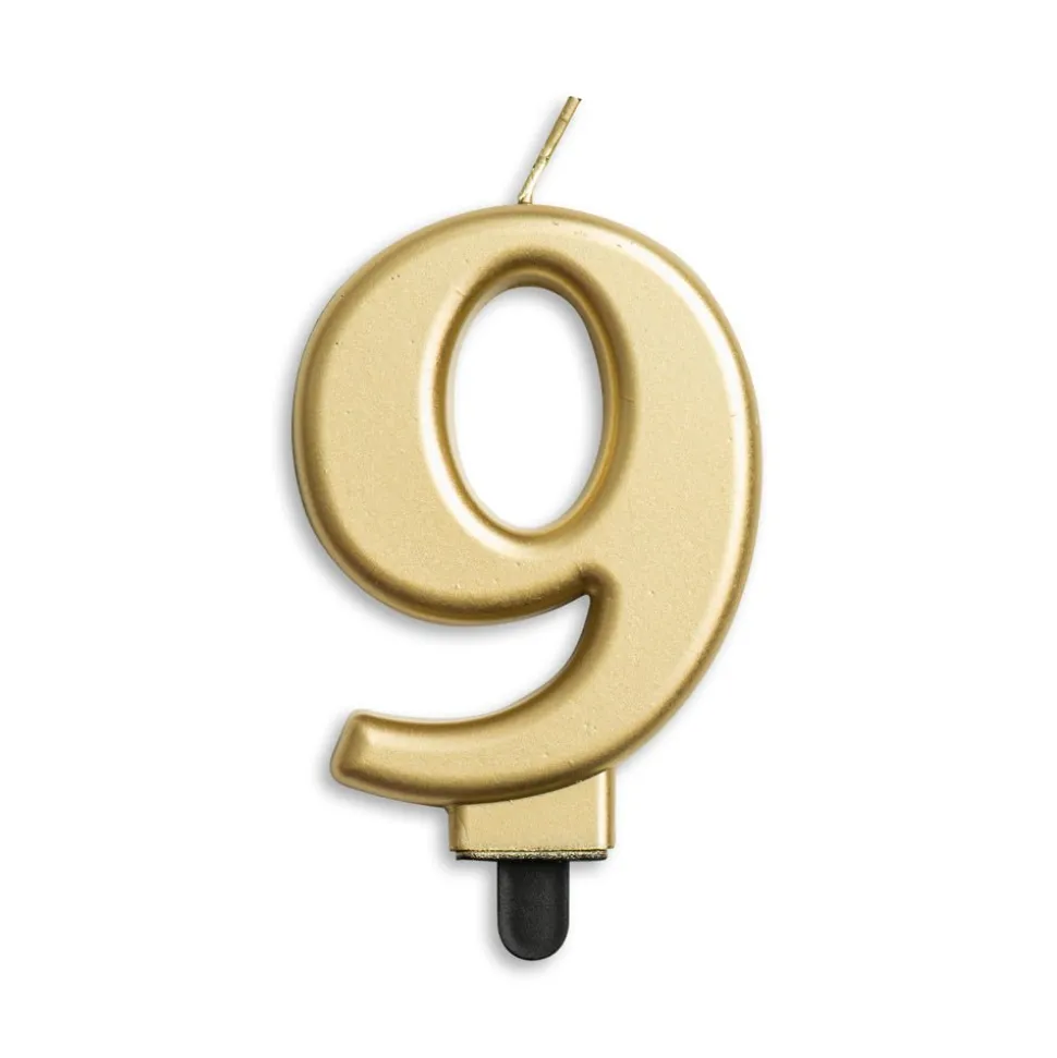 Kaars 9 Jaar Goud Metallic 8cm