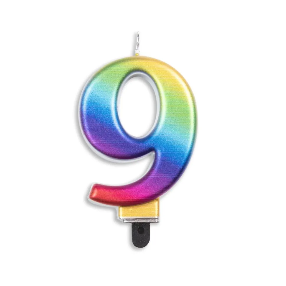 Kaars 9 Jaar Regenboog 7cm