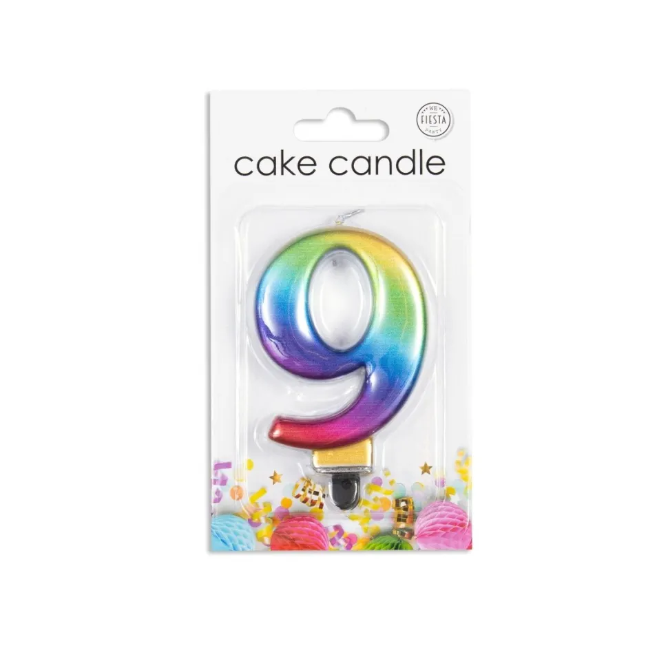 Kaars 9 Jaar Regenboog 7cm