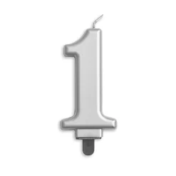 Kaars 1 Jaar Zilver Metallic 8cm