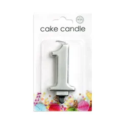 Kaars 1 Jaar Zilver Metallic 8cm