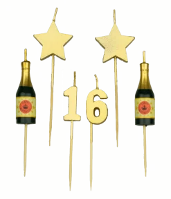Kaarsjes 16 Jaar Champagne 17,5cm