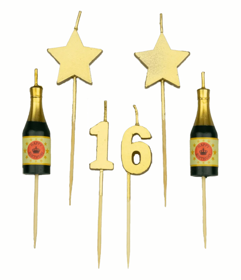 Kaarsjes 16 Jaar Champagne 17,5cm