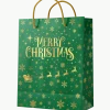 Kerst Cadeautasje Groen Goud Merry Christmas L 31cm