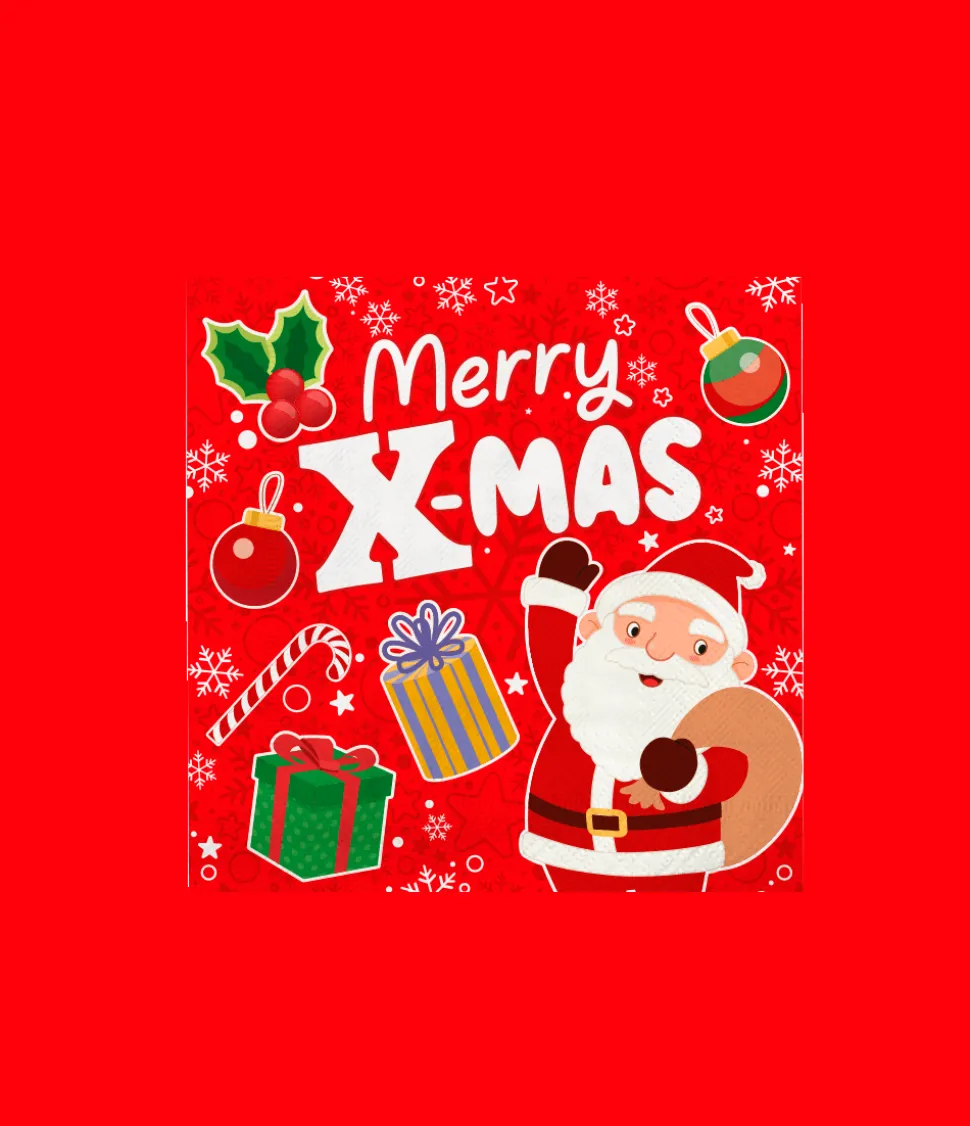 Kerst Servetten Rood Figuren 16cm