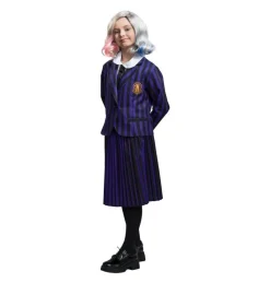 Kostuum Wednesday School Uniform Zwart/Paars Kind